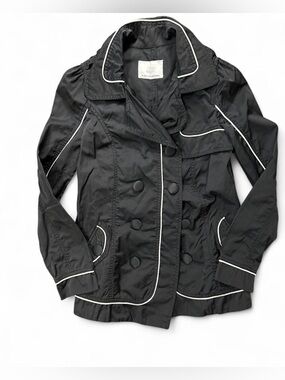 Black Double-Breasted Women's Jacket with White Piping